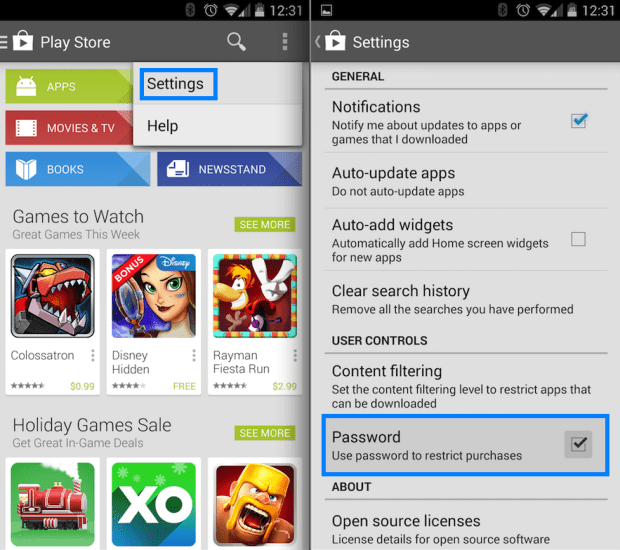 Ajouter un mot de passe à Google Play