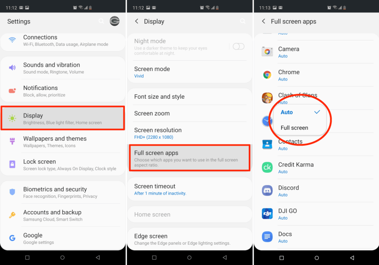 Comment réparer les applications Galaxy Note 10 qui ne sont pas en plein écran