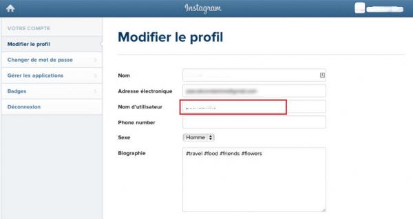 Changer le nom sur Instagram depuis un PC