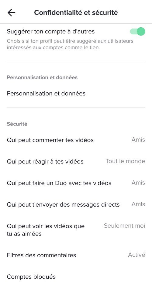 Paramètres de confidentialité et de sécurité TikTok