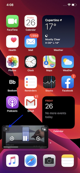 Fermer la vidéo PiP