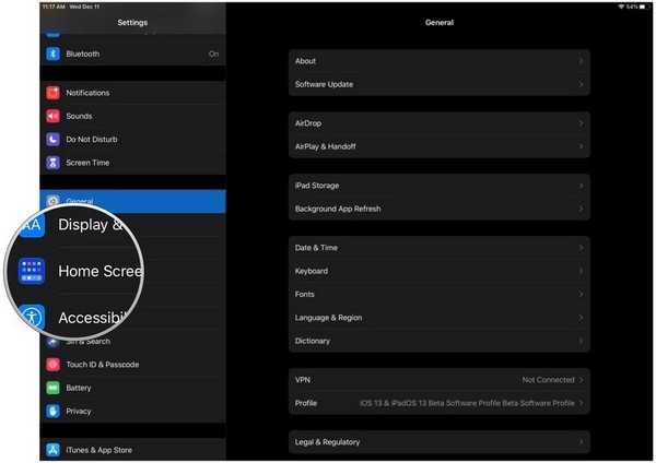 Appuyez sur l'écran d'accueil et le Dock