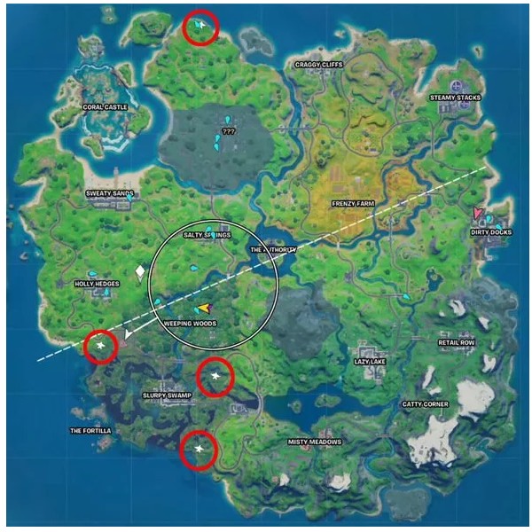 Emplacements des sites d'atterrissage de patrouille Quinjet