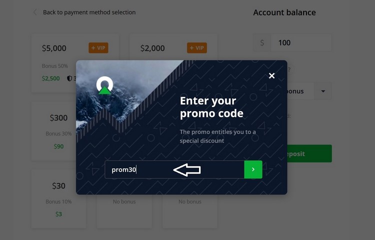 Remplissez le code promotionnel Olymp Trade