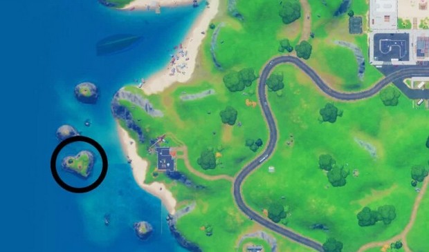 l'île en forme de cœur à l'ouest de Sweaty Sands