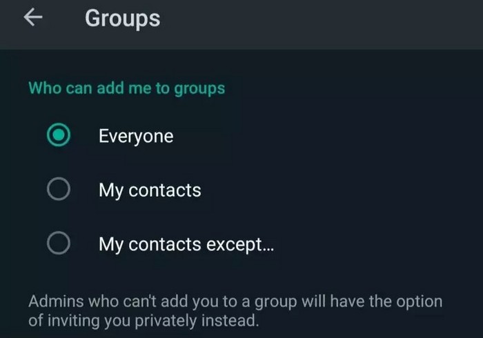 Choisissez qui peut vous ajouter aux groupes WhatsApp