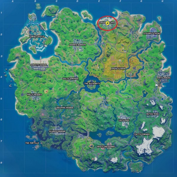 Emplacement de Craggy Cliffs dans Fortnite