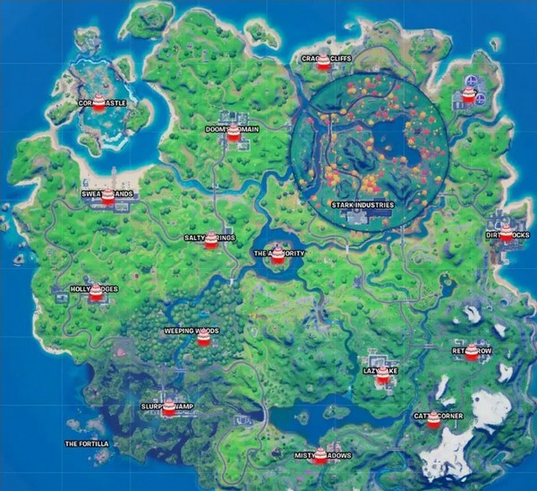 Emplacement des 10 gâteaux d'anniversaire sur Fortnite