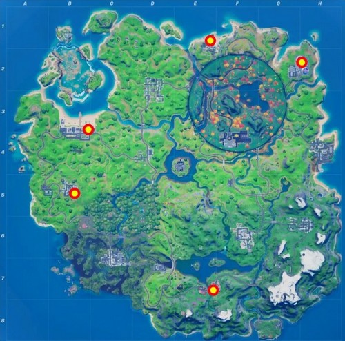Emplacement des 5 bombes à désamorcer dans Fortnite