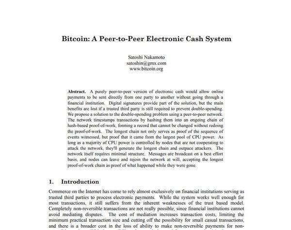  Peer-to-Peer Electronic Cash System explique les fondements et les principes de la monnaie décentralisée.