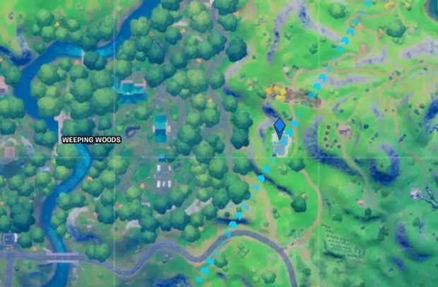 emplacement du bâtiment pour Trouver la carte cachée situé à l'est de Weeping Woods