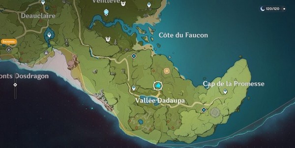 Emplacement du côte du Faucon sur la carte