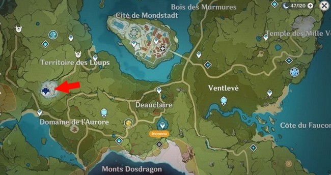 Emplacement Andros "le loup du Nord" sur Genshin Impact