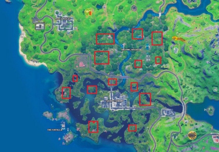 Emplacements d' apparition possibles de Wolverine à Fortnite