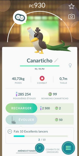 Faire évoluer Canarticho de Galar en Palarticho de Galar