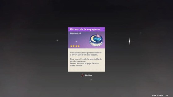 gateau de la voyageuse recompenses anniverssair genshin impact