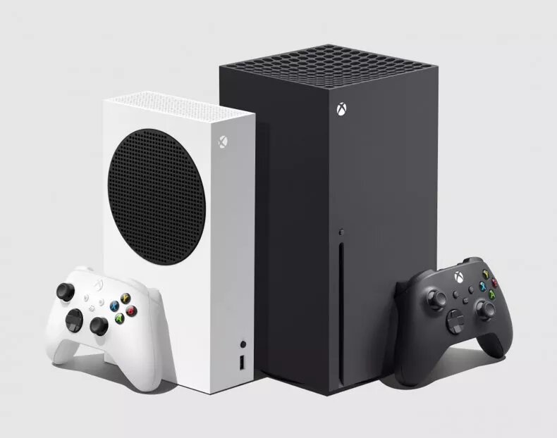 La Xbox Series S (à gauche) côte à côte avec la Xbox Series X.