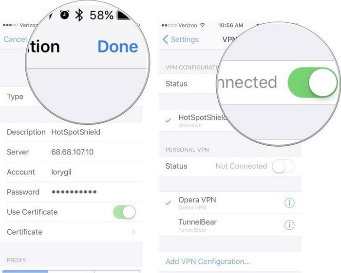Sous Configurations VPN, activez le commutateur État