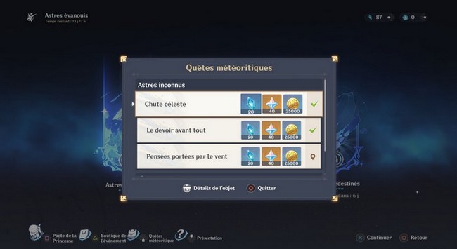 Quêtes météoritiques genshin imapct