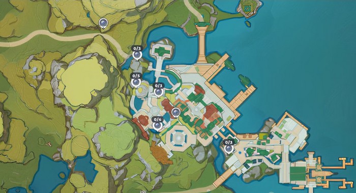 Localisation Lys verni à Terrasse Yujing au Port de Liyue genshin impact