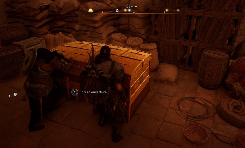 l'emplacement des coffres de matériaux et de matières premières disponibles dans le monastère.