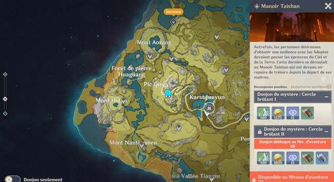 Le domaine du manoir de Taishan est situé à Karst Jueyun, à Liyue