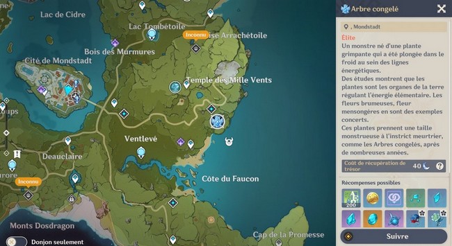 où trouver l'Arbre congelé dans Genshin Impact