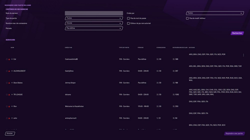 Rejoindre partie en ligne sur Football Manager 2021