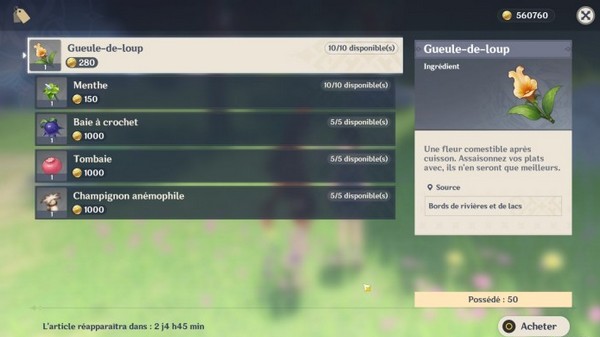 Boutique Chloris Genshin Impact