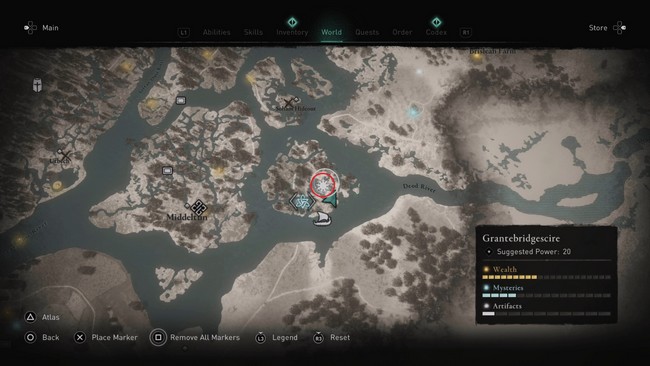 Emplacement Symboles maudits de Grantebridgescire AC valhalla