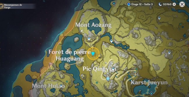 Emplacement du trésor 3 au Forêt de pierre Huaguang