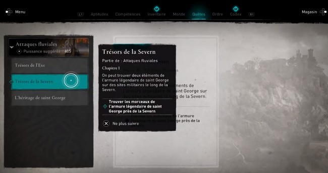 la quête « Trésors de la Severn » 