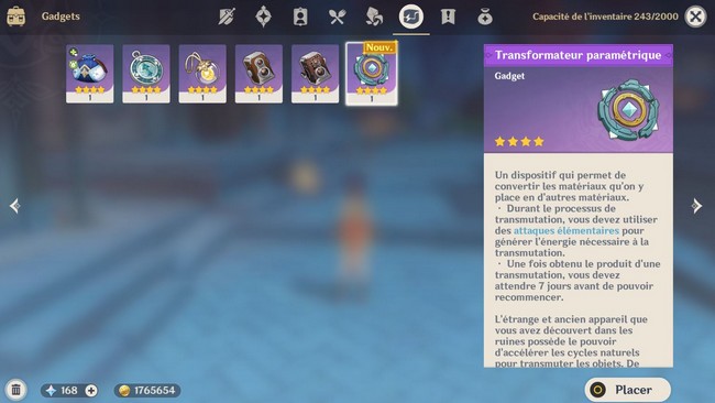 le transformateur paramétrique dans Genshin Impact