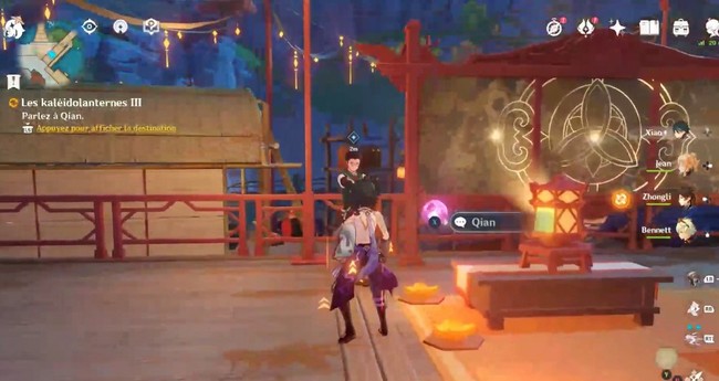 parlez à Qian sur le port de Liyue entre minuit et 5 heures du matin