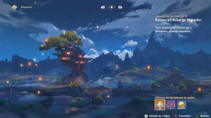 retour à l'auberge Wangshu dans Genshin Impact