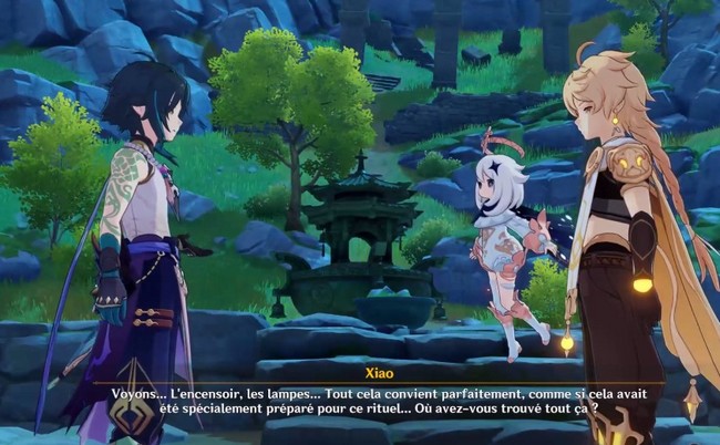 retournez aux statues des Yakshas de nuit pour retrouver Xiao et faire le rituel.