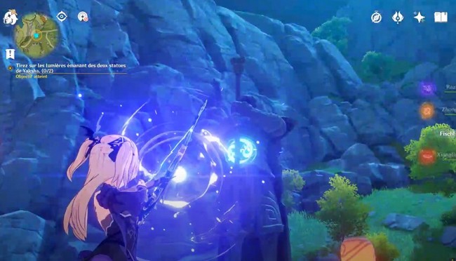 tirez sur les lumières émanant des deux statues de yaksha