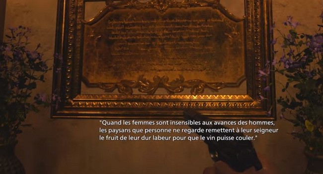 Indice sur le mur le puzzle des statues de la Salle des ablutions dans Resident Evil Village