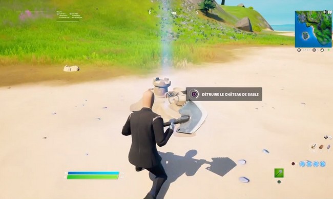 emplacement du château de sable à détruire dans Fortnite
