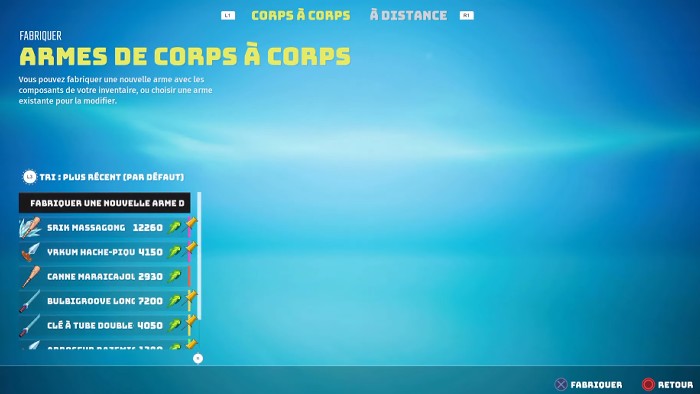 fabriquer des armes corps à corps