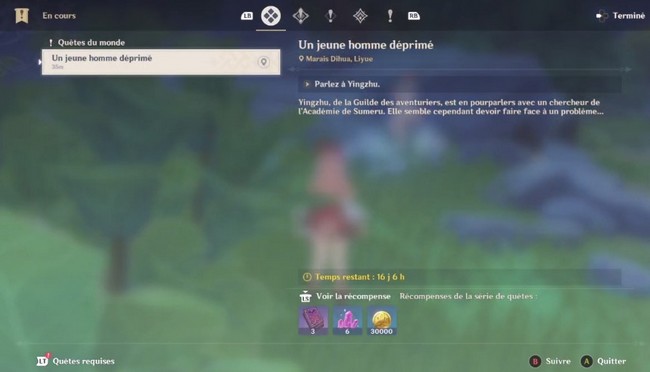 la quête Un jeune homme déprimé