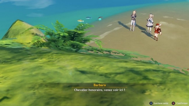 Retournez vers les autres qui attendent près de la conque gigantesque.