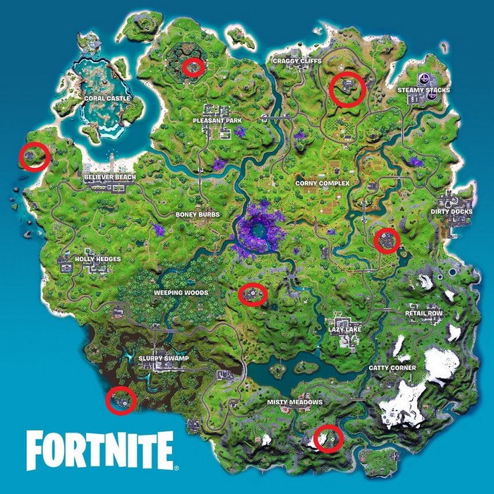 emplacements des stations satellites dans fortnite saison 7