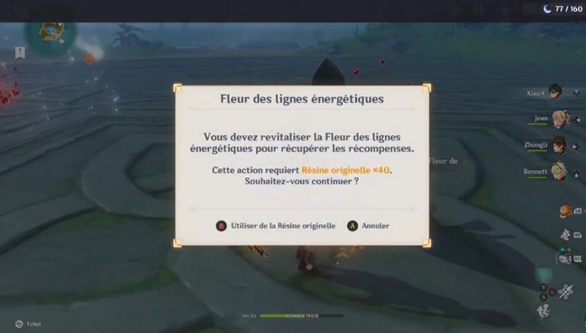 vous devez revitaliser la fleur des lignes énergitiques pour récupérer les récompenses