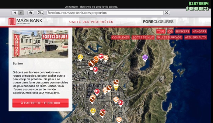 Emplacements des ateliers Auto