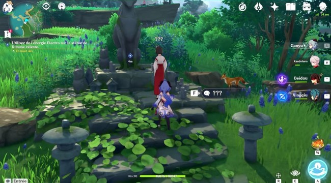 Utilisez de l'énergie Electro sur la statue de Kitsune céleste