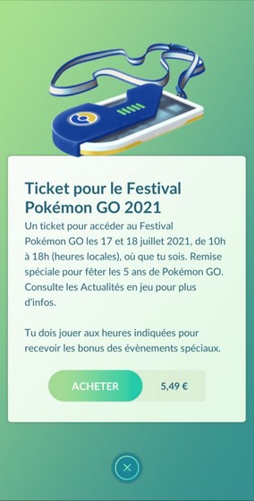 ticket pour le festival pokemon GO 2021