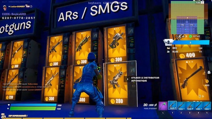 acheter des armes légendaires dans un distributeur automatique dans Rouge contre Bleu – Empoigne dans Fortnite