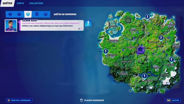 Emplacement des cabines téléphoniques pour le défi Superman dans Fortnite
