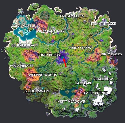 Emplacement Cratère de la Flèche dans Fortnite